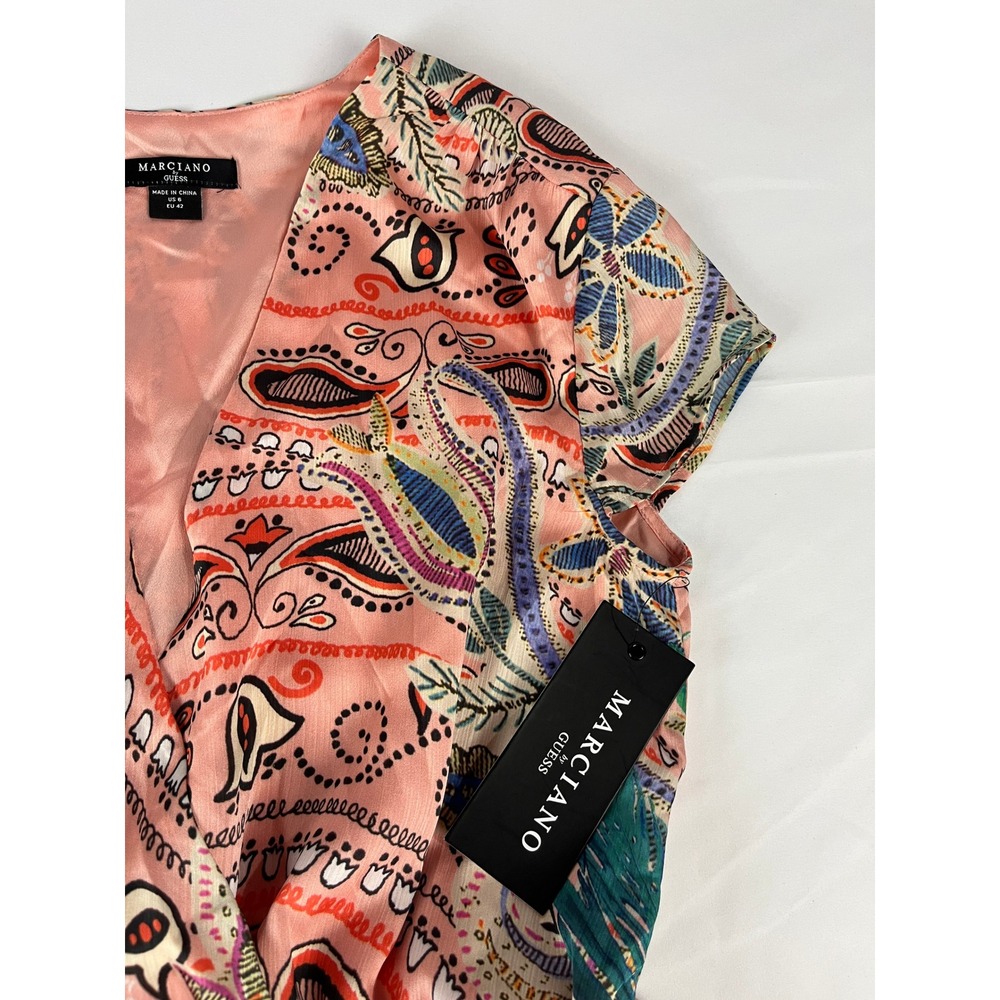 MARCIANO Guess Dress US 6‎ Pink Floral Paisley Tiered Ruffle Short Sleeve